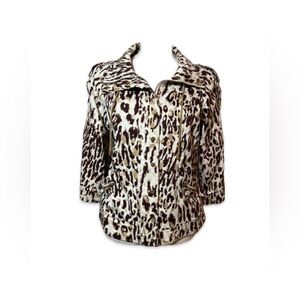 Just B Leopard Print Crop Jacket Women’s Size M Gold Metallic Accents 3/4 Sleeve
